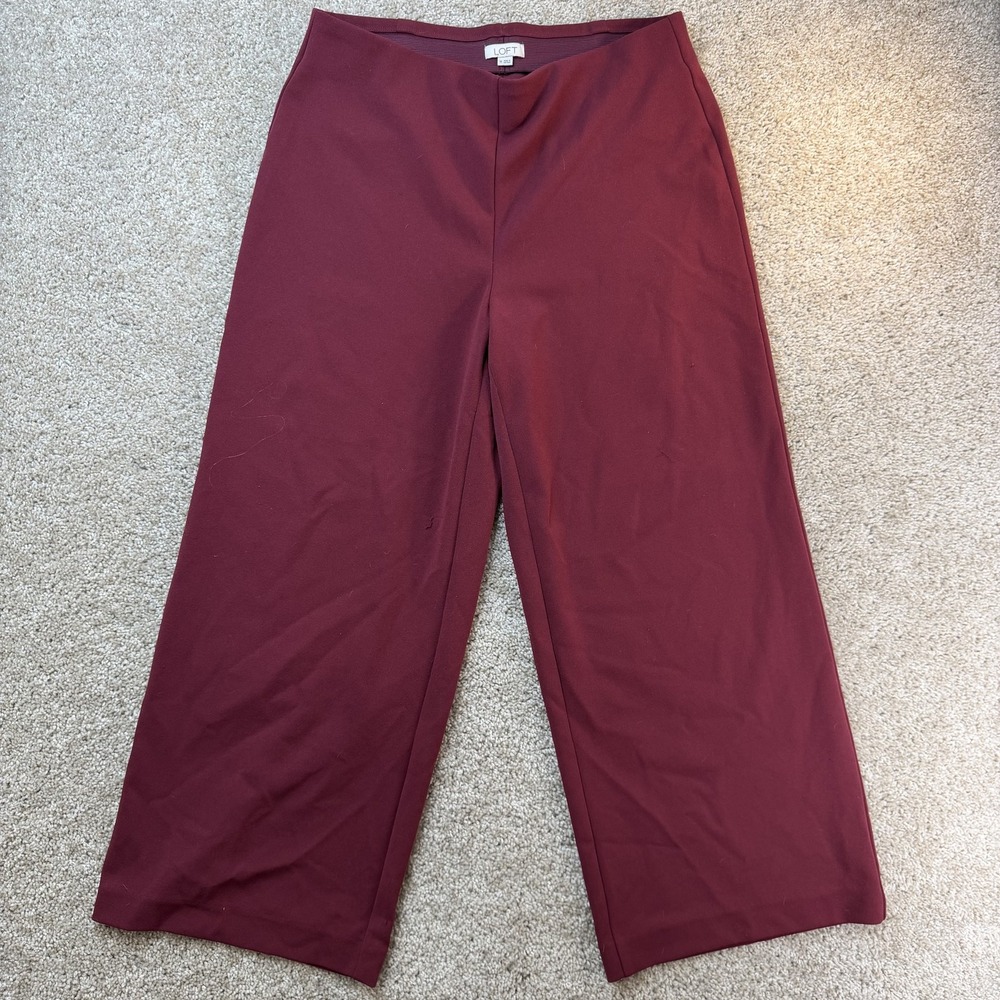 LOFT Pants Womens M Red Knit Cropped Wide Leg Pull On Stretch Workwear Office